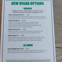 Side one of the vegan menu at Pizza Express in 