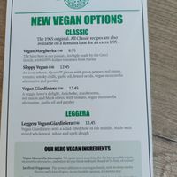 Side two of the vegan menu at Pizza Express in 