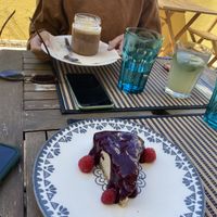 Chocolate mousse and cheesecake with fruit sauce   at Bosque in Sintra