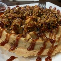 BBQ Chicken: Onion and vegan jackfruit shredded chicken topped with BBQ drizzle at The Buzz Coffee & Cafe in Burnsville