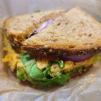 Tuna on whole wheat bread at LUHV Vegan Deli in Philadelphia