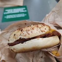 Bacon and egg bagel at LUHV Vegan Deli in Philadelphia