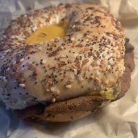 Faux bacon bagel  at LUHV Vegan Deli in Philadelphia