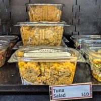 garbanzo/quinoa salad, tuna salad, pasta salad at LUHV Vegan Deli in Philadelphia