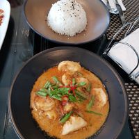 Red curry tofu w/ rice at Moreganic Restaurant at Away Chiang Mai Thapae Vegan Retreat in Chiang Mai