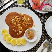 Breakfast (They made me vegan pancakes because the waffles had cow's milk) at Moreganic Restaurant at Away Chiang Mai Thapae Vegan Retreat in Chiang Mai