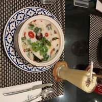 Tom Kha Gai and mango smoothie at Moreganic Restaurant at Away Chiang Mai Thapae Vegan Retreat in Chiang Mai