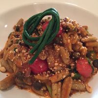 Pasta with black chickpeas and vegetables  at Sud - Food of Italy in Bruges