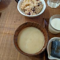 Miso soup with soy milk, Rice with beans at Kitotoki in Kamakura