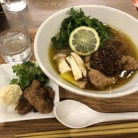 Special autumn mushroom with vegan cheese and char-shu (soy meat) on the side  at T's Tantan - Ecute Ueno in Tokyo