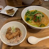 White sesame ramen set with 3 gyoza side.  at T's Tantan - Ecute Ueno in Tokyo