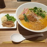 Golden sesame ramen + Vegan cheese / Soy meat / Coriander topping at T's Tantan - Ecute Ueno in Tokyo