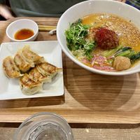 Golden sesame ramen and gyoza  at T's Tantan - Ecute Ueno in Tokyo