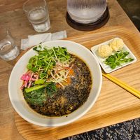 Black sesame noodles with extra cheese balls at T's Tantan - Ecute Ueno in Tokyo