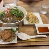Black sesame ramen + Char Siu + 6 Dumplings  at T's Tantan - Ecute Ueno in Tokyo
