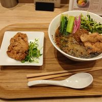 Golden sesame tantanmen with a side of vegetable curry at T's Tantan - Ecute Ueno in Tokyo