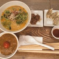 White sesame with gyoza, fake meat & curry! at T's Tantan - JR Ueno in Tokyo