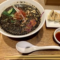 Black sesame ramen with gyoza at T's Tantan - Ecute Ueno in Tokyo
