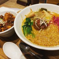 Golden sesame tantan with a small bowl of mapo tofu at T's Tantan - Ecute Ueno in Tokyo