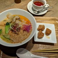 Golden sesame ramen with soy meat and tea at T's Tantan - Ecute Ueno in Tokyo