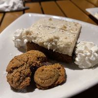Carrot cake with gluten free(?) chocolate chip cookies   at Ale Mary's Beer Hall in Royal Oak