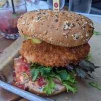 Peach mango chicken sandwich (vegan & a special) at Ale Mary's Beer Hall in Royal Oak
