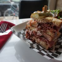 Reubenator with poutine side at Mythology in Toronto