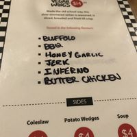 Menu for Monday Wing Night at Mythology in Toronto