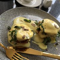 Delicious and pricey eggs Benedict  at Mythology in Toronto