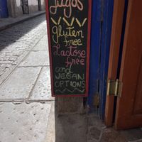 Vegan options on the sign   at Qucharitas in Cusco