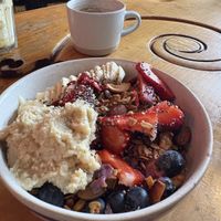 Smoothie bowl with homemade cashew butter on top  at Beloved Natural Cafe & Organic Juicery in San Francisco
