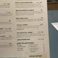 Menu  at Yonder in Queenstown