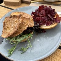 Burger with mushroom and sweet potato which  at Yonder in Queenstown