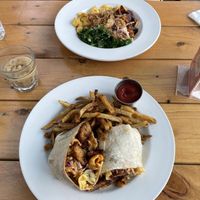 Furthest back - BBQ bowl with tofu, Front - BBQ wrap with seitan  at City O' City in Denver