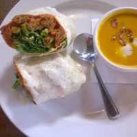 Carrot Ginger soup with Buff Wrap at City O' City in Denver. at City O' City in Denver