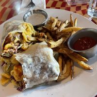BBQ mac wrap with fries - seitan chicken that was delicious  at City O' City in Denver