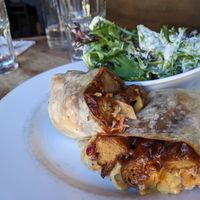 BBQ Mac Wrap (seitan) and mixed greens (vegan) at City O' City in Denver