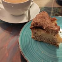 Coffee and vegan apple pie at Cafe Augustin in Lindau