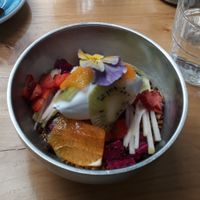 Cinnamon and Vanilla Museli with fresh fruit and coconut yoghurt at Bestie Cafe in Auckland
