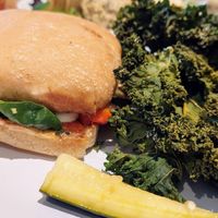 Chickpea salad sandwich with kale chips! at Nectar Cafe & Juice Bar in Lewes