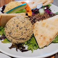 3-salad sampler: chickpea tuna, quinoa salad, hummus at Nectar Cafe & Juice Bar in Lewes