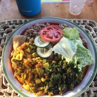 ackee, calaloo, rice & peas at Ini Ital Rastarant in Negril