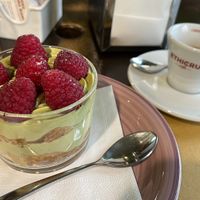 Pistachio and raspberry  at L'Orto Bistrot in Turin
