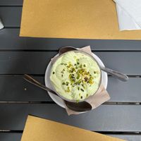 Pistachio tiramisu at L'Orto Bistrot in Turin