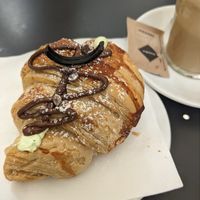 Vegan pistache chocolate croissant at L'Orto Bistrot in Turin