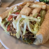 Impossible chopped cheeze- comes with a side! I chose fries (best in town!). 🍟  at Upland Brewing Company in Bloomington