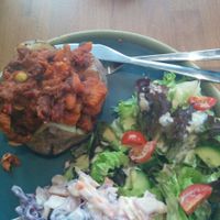 jacket potato topped with veg chili at Acorn Pie and Mash in Leigh-on-sea