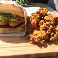 Bacon bros vegan burger and fried cauliflower at Little High Eatery in Christchurch