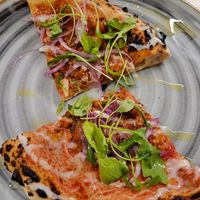 Probably the best vegan pizza I've ever had. Spicy "meat" on top at Vegazzi Specialty Pizzeria in Budapest