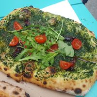 Pizza Verde. A perfect taste of spring/summer. at Vegazzi Specialty Pizzeria in Budapest